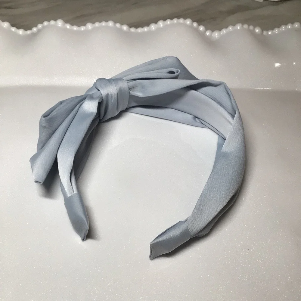 Kristin Ess Satin Headband Vintage Blue With Gift Box-something blue-old money